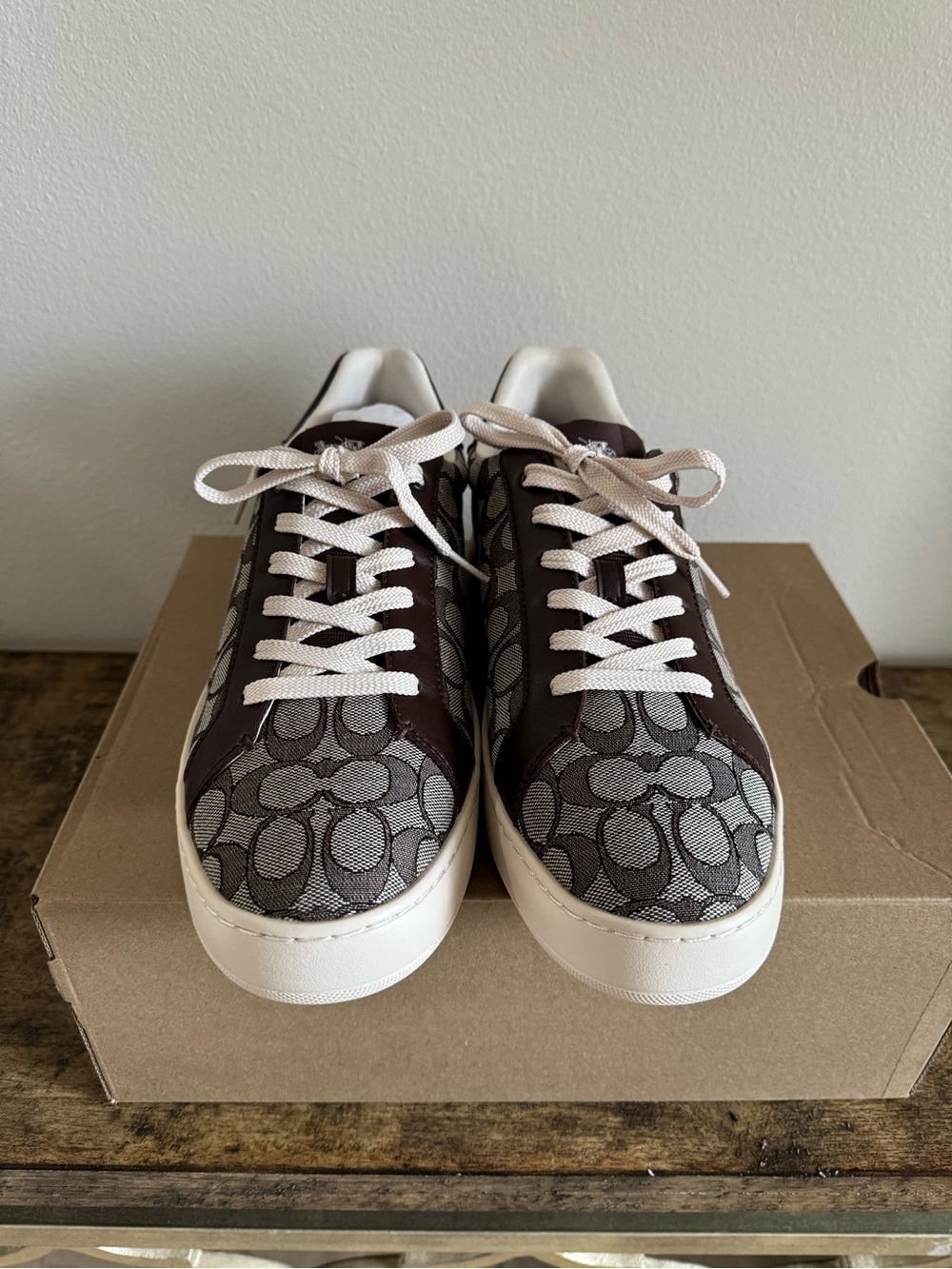 Coach Brown and White Signature Monogram Low-Top Sneakers